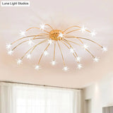 Contemporary Metal Semi Flush Mount Firework-Shaped Ceiling Light With Led Lights - Chrome/Gold