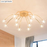 Contemporary Metal Semi Flush Mount Firework-Shaped Ceiling Light With Led Lights - Chrome/Gold