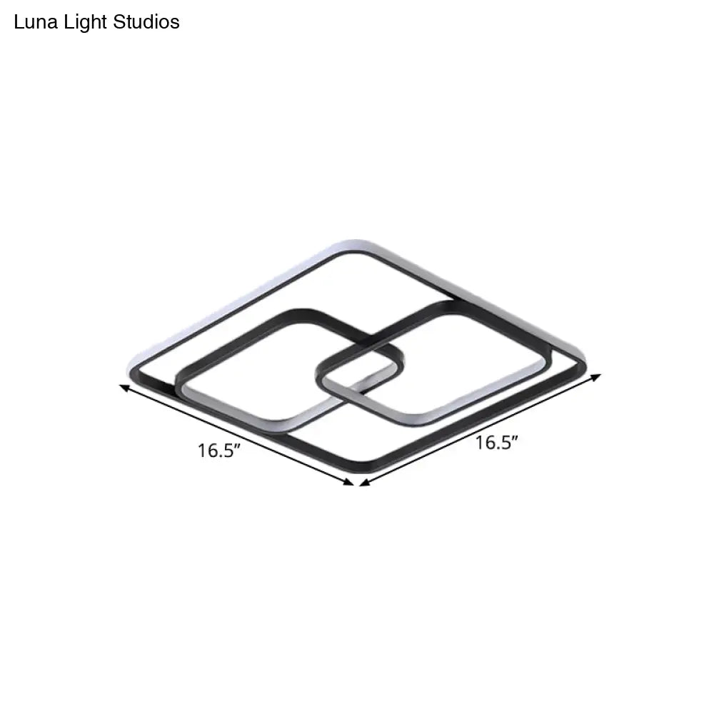 Contemporary Metal Square & Rectangle Ceiling Lamp - 16.5’/20.5’ W Led Black Flush Mount