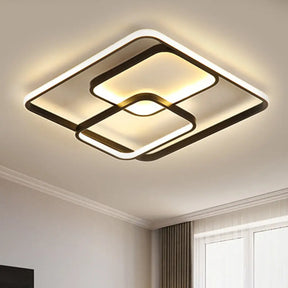 Contemporary Metal Square & Rectangle Ceiling Lamp - 16.5’/20.5’ W Led Black Flush Mount