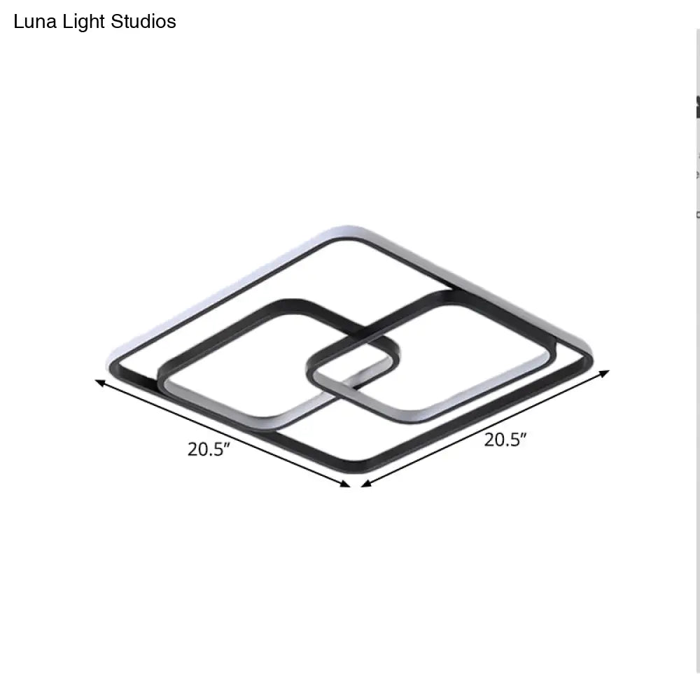 Contemporary Metal Square & Rectangle Ceiling Lamp - 16.5’/20.5’ W Led Black Flush Mount