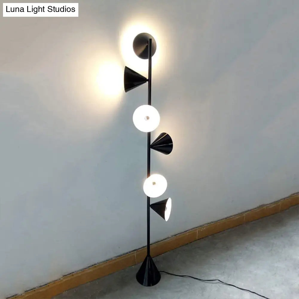 Contemporary Metal Tapered Standing Lamp: 6-Bulb Black Floor Light For Living Room