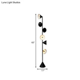 Contemporary Metal Tapered Standing Lamp: 6-Bulb Black Floor Light For Living Room
