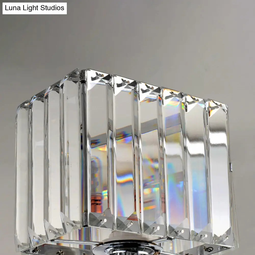 Contemporary Metal Wall Sconce - Cubic Design With Clear Crystal Block Chrome Finish