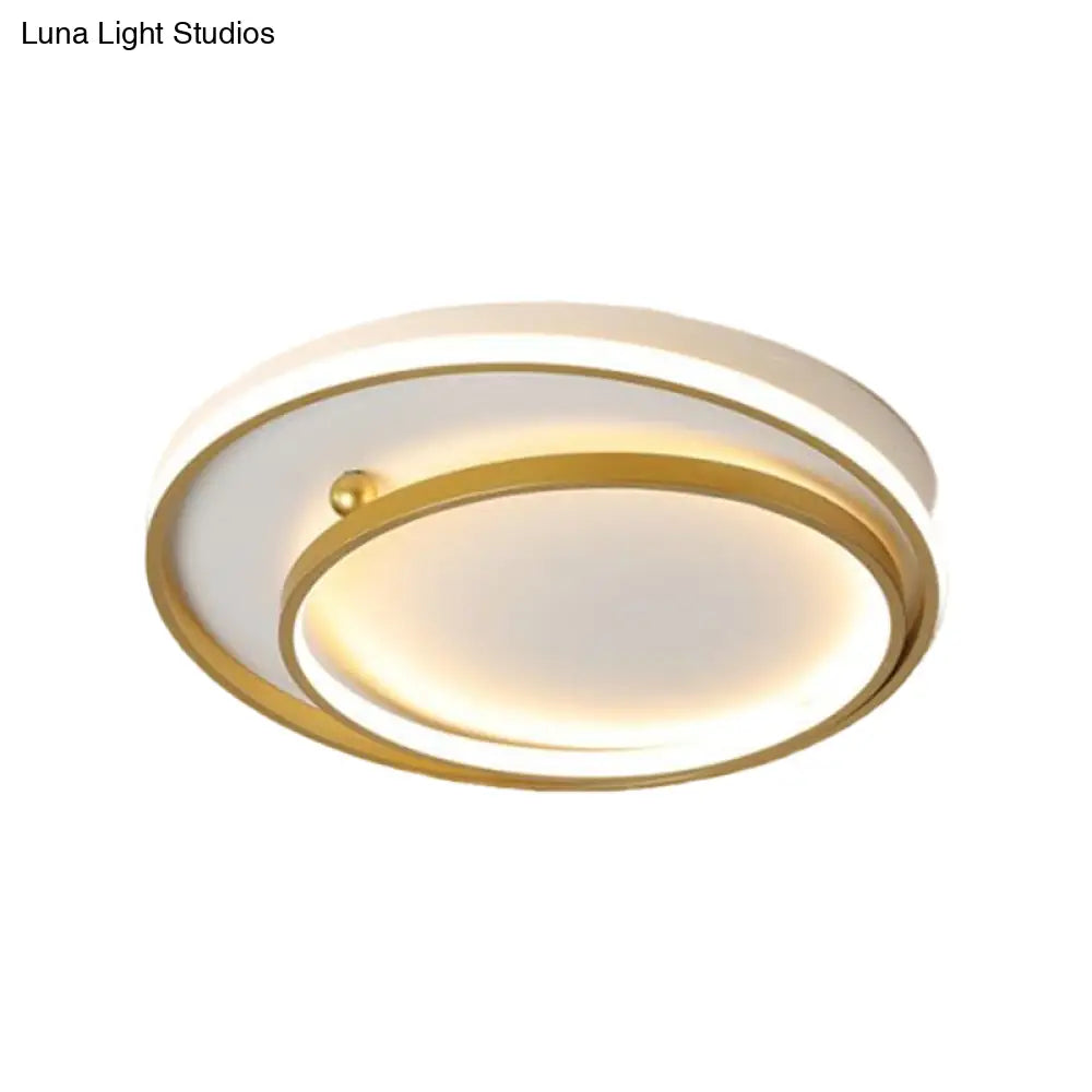 Contemporary Metallic Dual Ring Led Gold Flush Mount Ceiling Fixture - 16’/19.5’ Wide