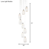 Contemporary Metallic Hanging Lamp: 8-Bulb Silver Egg Shape Stair Pendant
