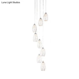 Contemporary Metallic Hanging Lamp: 8-Bulb Silver Egg Shape Stair Pendant