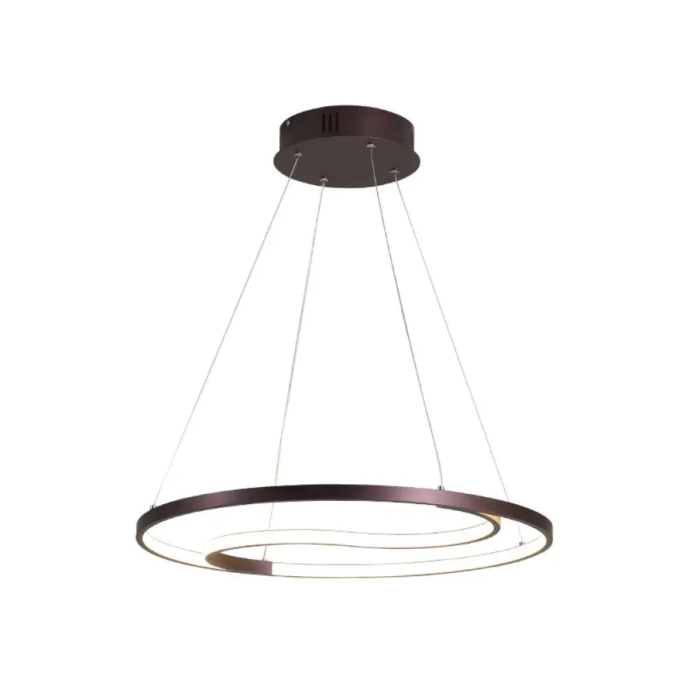 Contemporary Metallic Led Coffee Ring Lamp - Modern Hanging Ceiling Chandelier In Warm/White Light