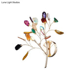 Contemporary Metallic Led Wall Mount Sconce With Agate Leaf Deco - Gold Finish
