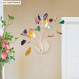 Contemporary Metallic Led Wall Mount Sconce With Agate Leaf Deco - Gold Finish