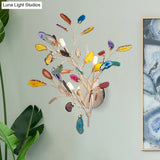 Contemporary Metallic Led Wall Mount Sconce With Agate Leaf Deco - Gold Finish