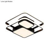 Contemporary Metallic Squared Flush Mount Lamp - White/Black Led Light 16.5’/20.5’ Width White/Warm