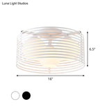 Contemporary Milk Glass Dome Flushmount: 3 - Head Flush Mount Ceiling Light With Black/White Drum