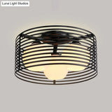 Contemporary Milk Glass Dome Flushmount: 3 - Head Flush Mount Ceiling Light With Black/White Drum