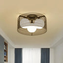 Contemporary Milk Glass Dome Flushmount: 3 - Head Flush Mount Ceiling Light With Black/White Drum