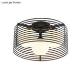 Contemporary Milk Glass Dome Flushmount: 3 - Head Flush Mount Ceiling Light With Black/White Drum
