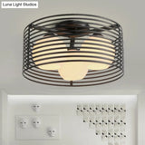 Contemporary Milk Glass Dome Flushmount: 3 - Head Flush Mount Ceiling Light With Black/White Drum
