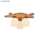 Contemporary Milk Glass Flush Mount Lamp With Wood Canopy - 1/3/4 Lights Beige Finish