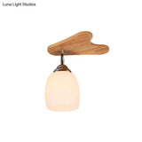Contemporary Milk Glass Flush Mount Lamp With Wood Canopy - 1/3/4 Lights Beige Finish