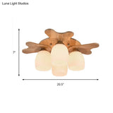 Contemporary Milk Glass Flush Mount Lamp With Wood Canopy - 1/3/4 Lights Beige Finish