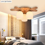 Contemporary Milk Glass Flush Mount Lamp With Wood Canopy - 1/3/4 Lights Beige Finish
