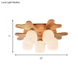 Contemporary Milk Glass Flush Mount Lamp With Wood Canopy - 1/3/4 Lights Beige Finish