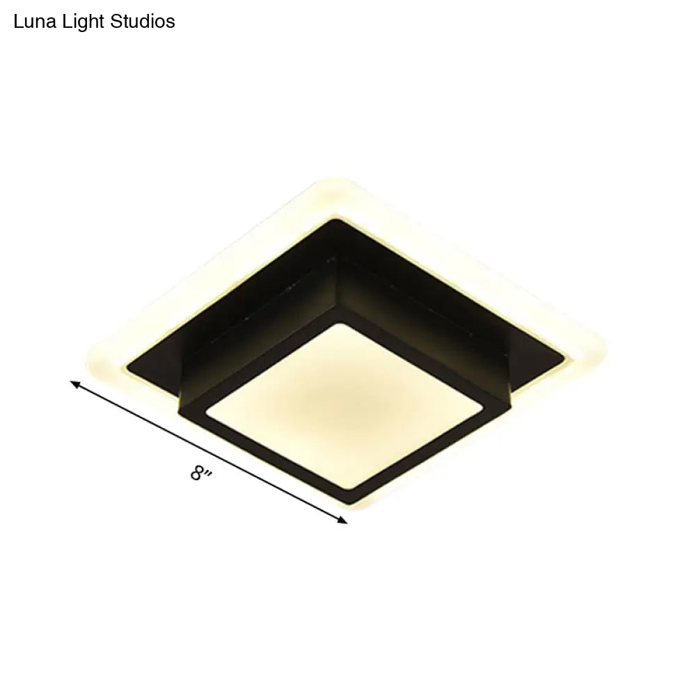 Contemporary Mini Round/Square Flush Mount Ceiling Light In Black/White With Metal Finish - Led