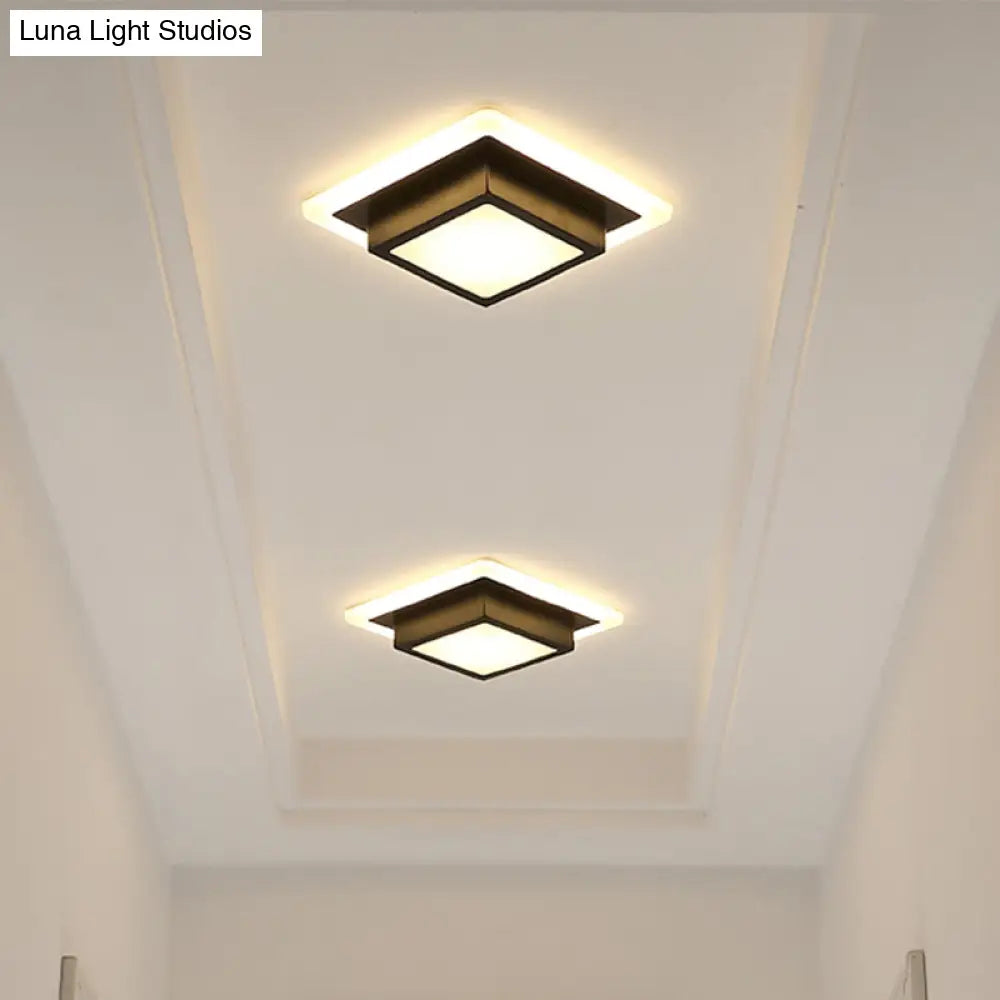 Contemporary Mini Round/Square Flush Mount Ceiling Light In Black/White With Metal Finish - Led