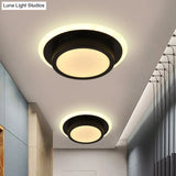 Contemporary Mini Round/Square Flush Mount Ceiling Light In Black/White With Metal Finish - Led