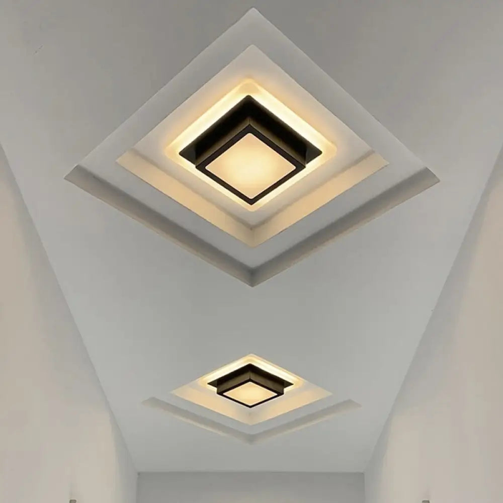 Contemporary Mini Round/Square Flush Mount Ceiling Light In Black/White With Metal Finish - Led