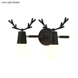 Contemporary Monochrome Wall Light Antlers - 2-Light Metal Sconce For Foyer & Kindergarten