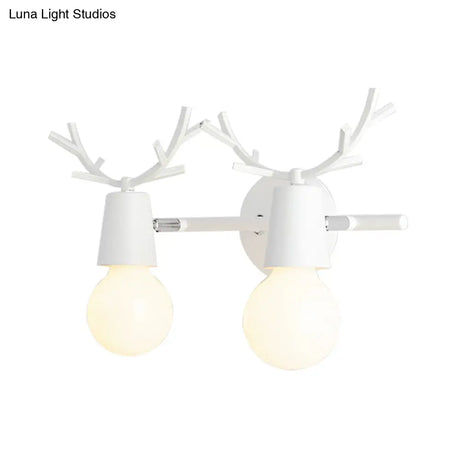 Contemporary Monochrome Wall Light Antlers - 2-Light Metal Sconce For Foyer & Kindergarten