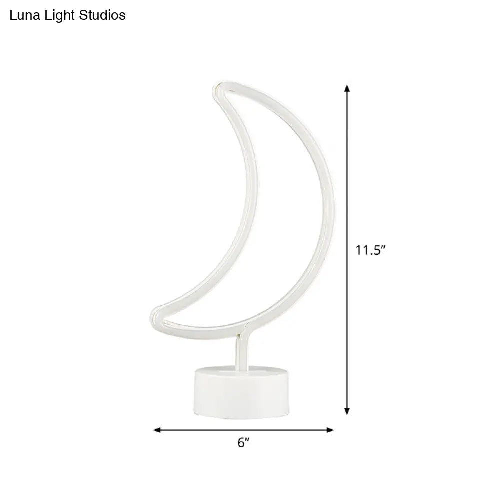 Contemporary Moon Shaped Led Table Lamp Battery Operated Plastic Night Light (White)