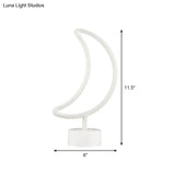 Contemporary Moon Shaped Led Table Lamp Battery Operated Plastic Night Light (White)