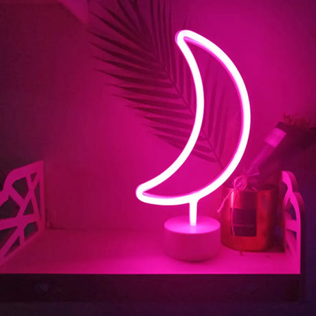 Contemporary Moon Shaped Led Table Lamp Battery Operated Plastic Night Light (White) White / Pink