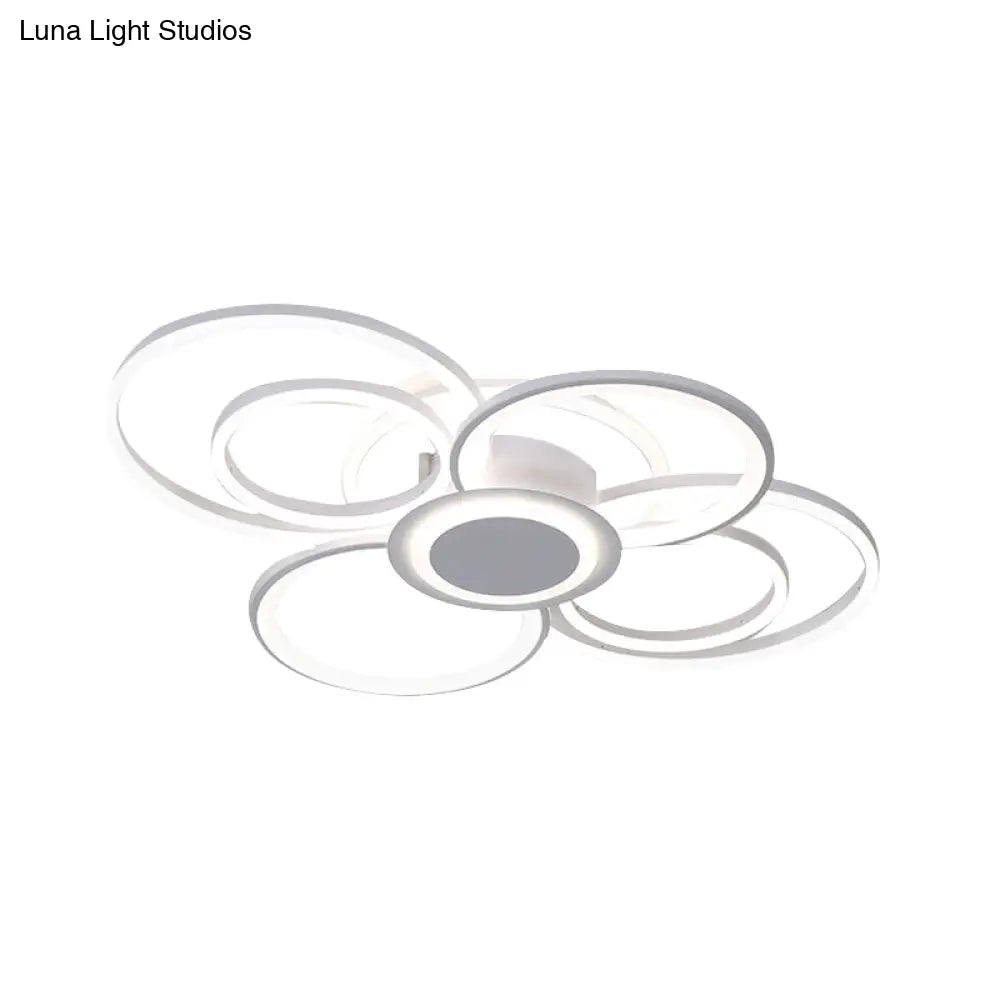 Contemporary Multi-Halo Flush Ceiling Light With Acrylic Shade Available In Warm/White For Bedroom