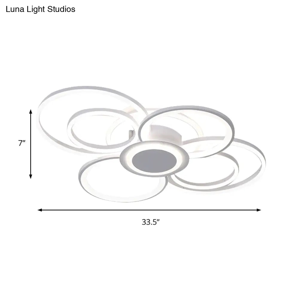 Contemporary Multi-Halo Flush Ceiling Light With Acrylic Shade Available In Warm/White For Bedroom