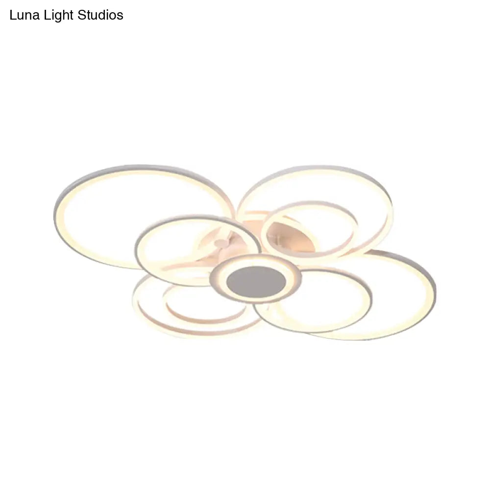 Contemporary Multi-Halo Flush Ceiling Light With Acrylic Shade Available In Warm/White For Bedroom