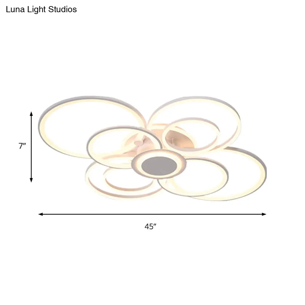 Contemporary Multi-Halo Flush Ceiling Light With Acrylic Shade Available In Warm/White For Bedroom