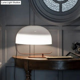 Contemporary Mushroom Night Table Lamp In White/Brown