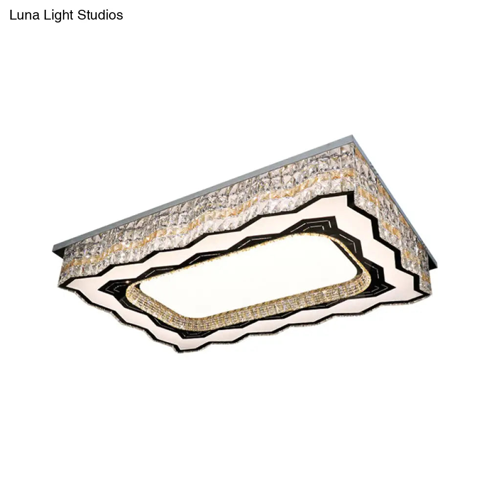 Contemporary Nickle Rectangle Led Flush Light: Clear Crystal Blocks Ceiling Lamp