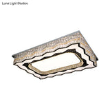 Contemporary Nickle Rectangle Led Flush Light: Clear Crystal Blocks Ceiling Lamp