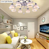 Contemporary Opal Glass Semi Flush Light Crystal 8 - Light Mount In Chrome For Living Room