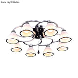 Contemporary Opal Glass Semi Flush Light Crystal 8 - Light Mount In Chrome For Living Room