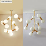 Contemporary Opal Glass Sphere Chandelier Multi-Head Pendant Lighting For Study Room