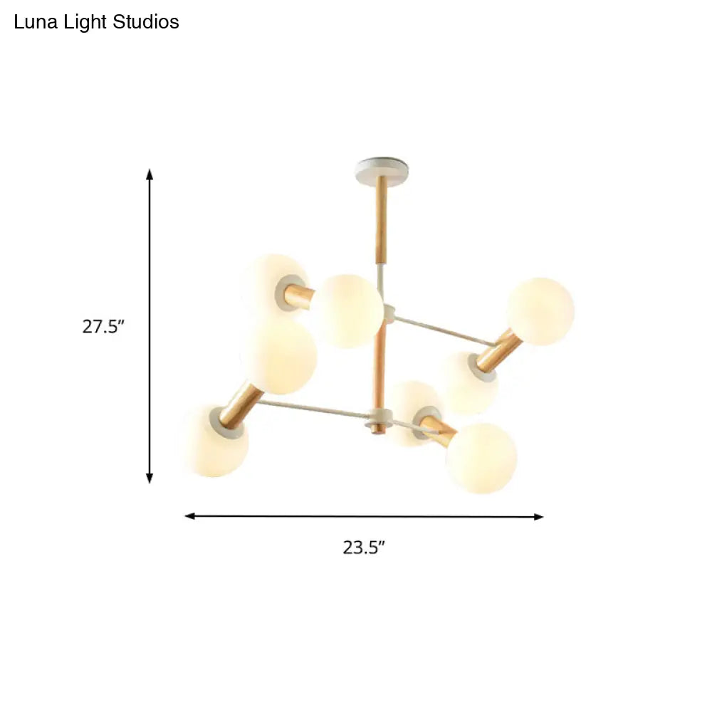 Contemporary Opal Glass Sphere Chandelier Multi-Head Pendant Lighting For Study Room