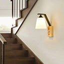 Contemporary Opal Glass Wall Sconce Light For Stair Corridors - 1 Head Bucket Shade Black