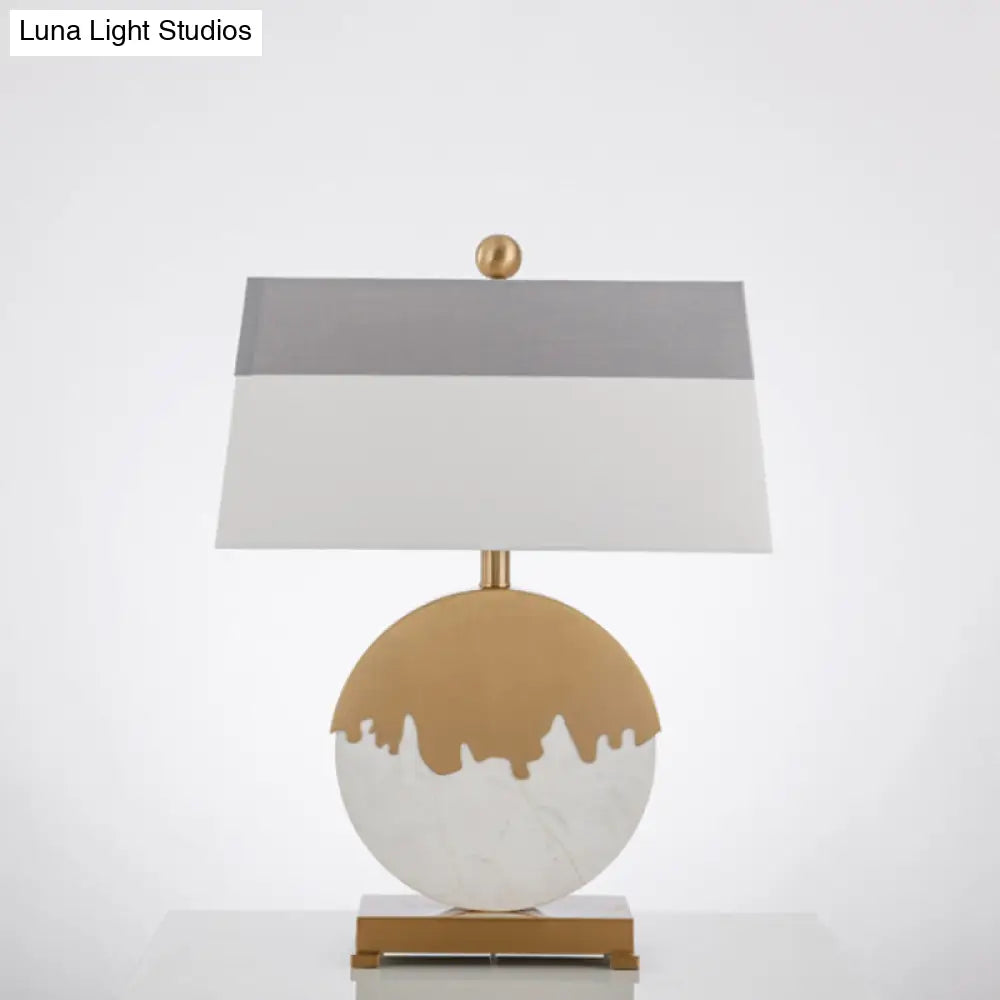 Contemporary Pagoda Fabric Table Light: Sleek Brass & White Nightstand Lamp Round Base