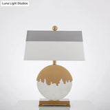 Contemporary Pagoda Fabric Table Light: Sleek Brass & White Nightstand Lamp Round Base
