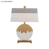Contemporary Pagoda Fabric Table Light: Sleek Brass & White Nightstand Lamp Round Base